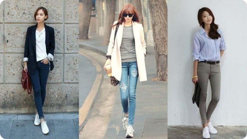 Nữ mặc vest đi giày thể thao